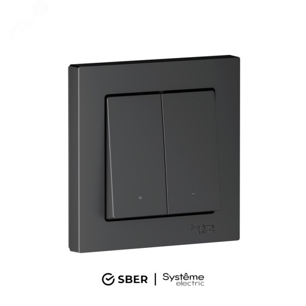 ATLASDESIGN SMART 2-кл. ВЫКЛЮЧАТЕЛЬ с подсв., Zigbee, сх.5, L+N, 10А, мех., КАРБОН ATN001053Z