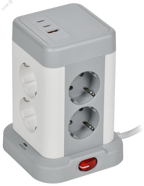 DOMINIC Удлинитель У08K 8 мест 2P+PE 1,5м 3х1,0мм2 16А/250В USB A+C 20Вт серый IEK DN-YP30-16-08-01-ZKU-K41