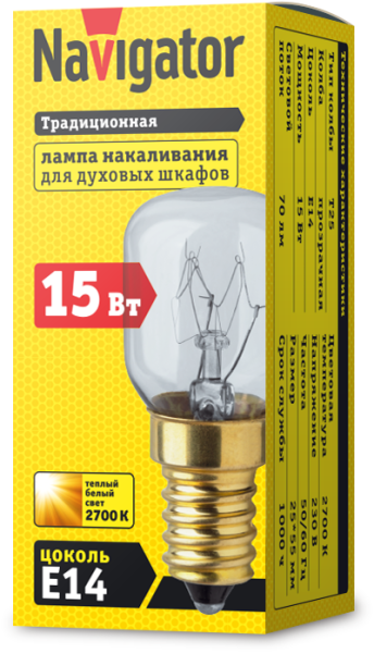 Лампа накаливания 61 207 NI-T25-15-230-E14-CL (для духовых шкафов) 61207