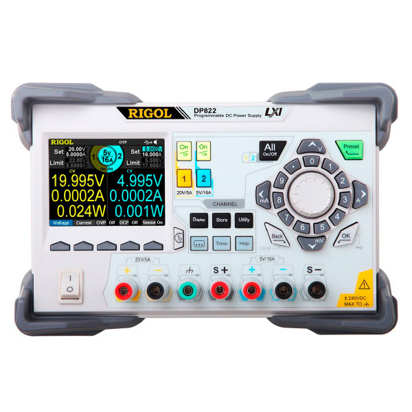 DP822 Программируемый линейный источник питания постоянного тока, 180Вт, 2 канала:  1 канал: 5В/16А, разрешение 10 мВ/10 мА 2 канал: 20В/5A, разрешение 10 мВ/10 мА