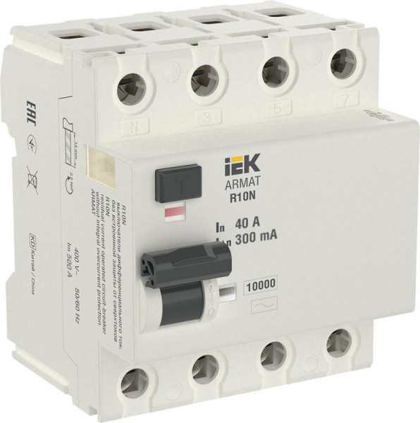 ARMAT Выключатель дифференциального тока R10N (УЗО) 4п 40А 300мА тип AC AR-R10N-4-040C300